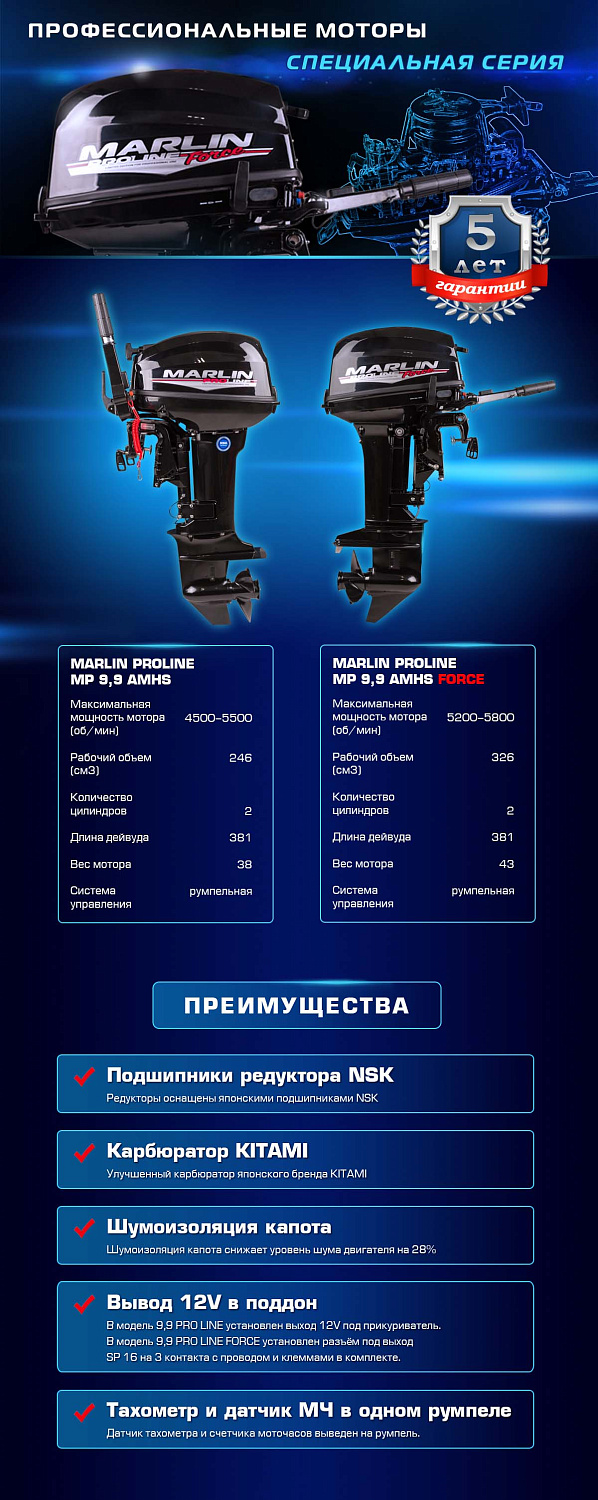 Лодочный мотор MARLIN PROLINE MP 9.9 (20) AMHS FORCE в Томске